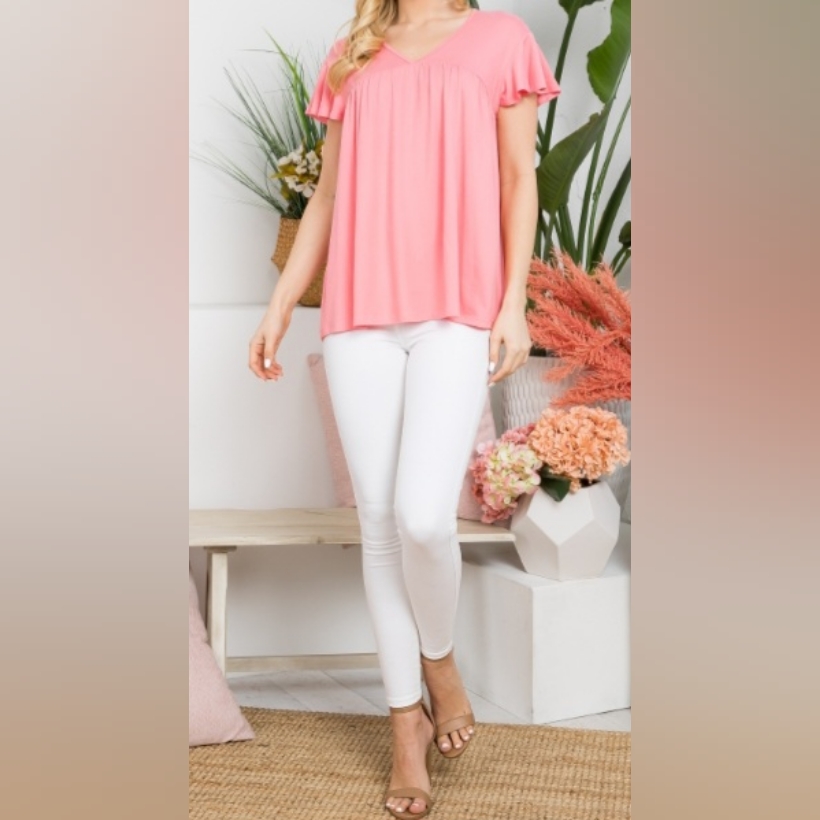 Vneck Solid Pink Blouse